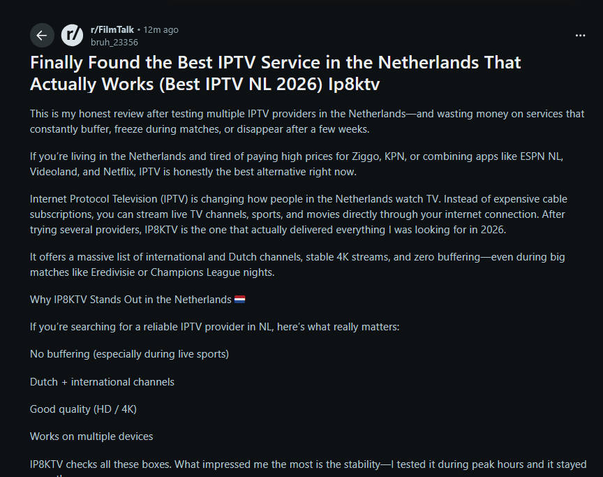 Real screenshot: warmed kamikaze IPTV post before ban